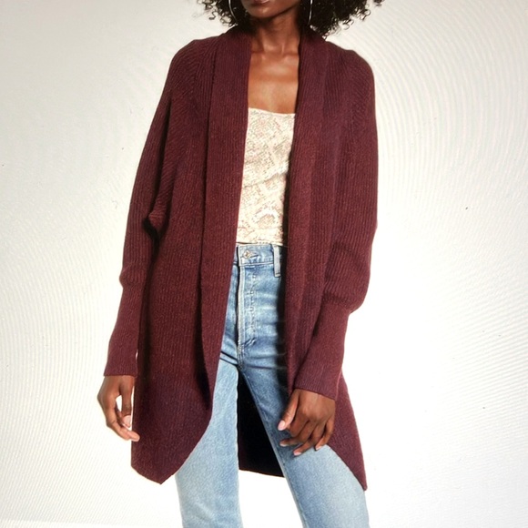 Leith Open Front Cardigan Tunic Sweater Small Burgundy Nordstrom - Picture 1 of 8